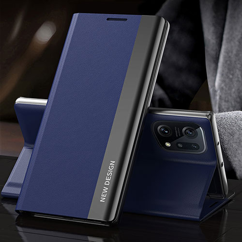 Leather Case Stands Flip Cover Holder L01 for Oppo Find X5 5G Blue