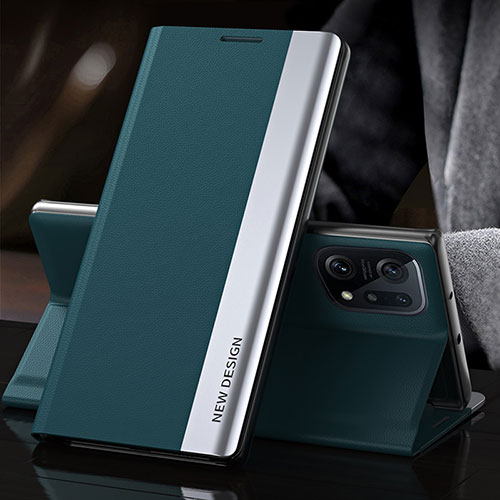 Leather Case Stands Flip Cover Holder L01 for Oppo Find X5 Pro 5G Green