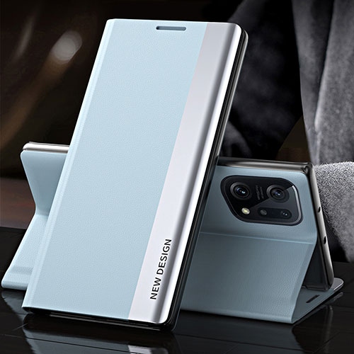 Leather Case Stands Flip Cover Holder L01 for Oppo Find X5 Pro 5G Mint Blue