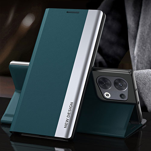 Leather Case Stands Flip Cover Holder L01 for Oppo Reno8 5G Green