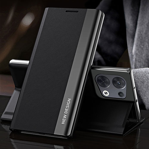 Leather Case Stands Flip Cover Holder L01 for Oppo Reno9 Pro 5G Black