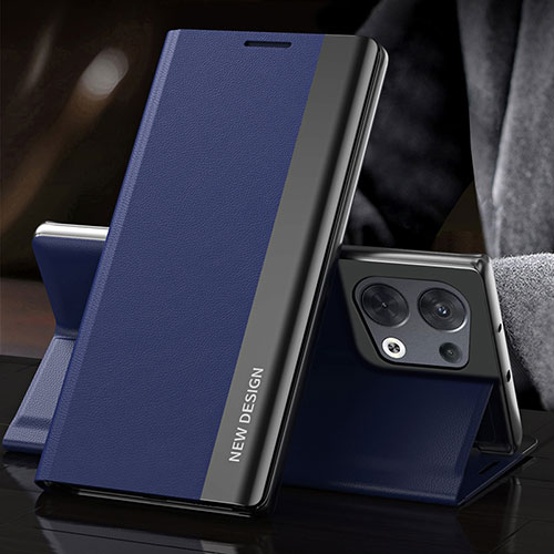 Leather Case Stands Flip Cover Holder L01 for Oppo Reno9 Pro 5G Blue