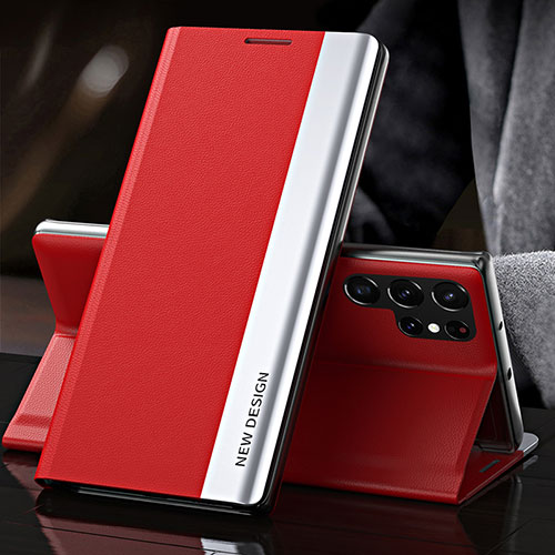 Leather Case Stands Flip Cover Holder L01 for Samsung Galaxy S21 Ultra 5G Red