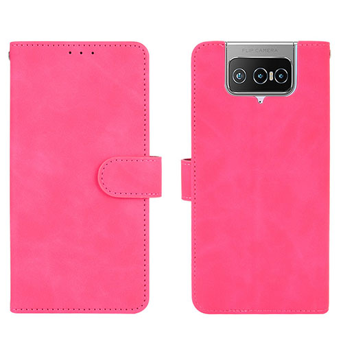 Leather Case Stands Flip Cover Holder L01Z for Asus ZenFone 8 Flip ZS672KS Hot Pink