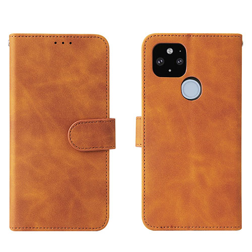 Leather Case Stands Flip Cover Holder L01Z for Google Pixel 5a 5G Brown