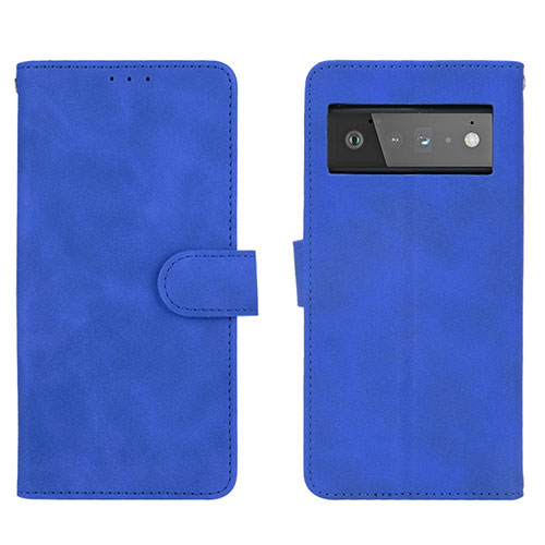 Leather Case Stands Flip Cover Holder L01Z for Google Pixel 6 5G Blue