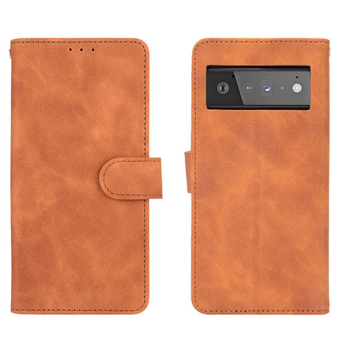 Leather Case Stands Flip Cover Holder L01Z for Google Pixel 6 5G Brown