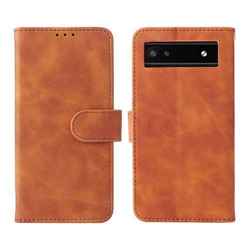 Leather Case Stands Flip Cover Holder L01Z for Google Pixel 6a 5G Brown