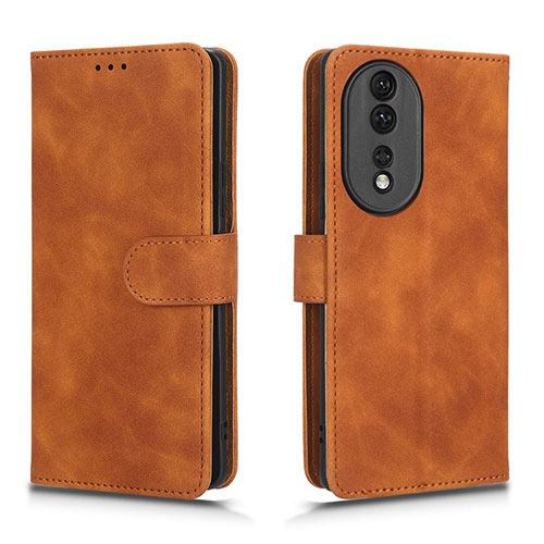 Leather Case Stands Flip Cover Holder L01Z for Huawei Honor 80 5G Brown