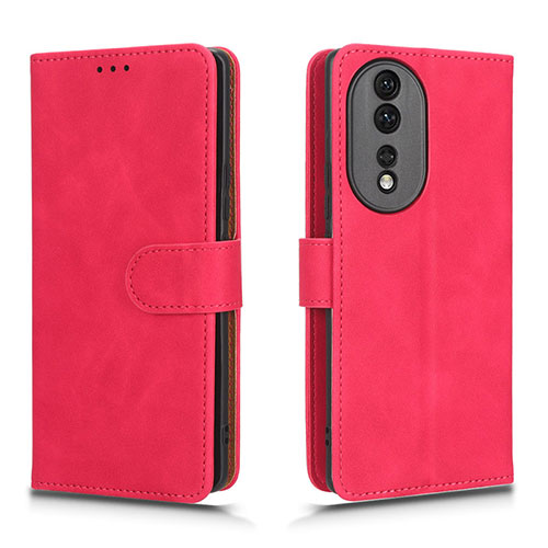 Leather Case Stands Flip Cover Holder L01Z for Huawei Honor 80 5G Hot Pink