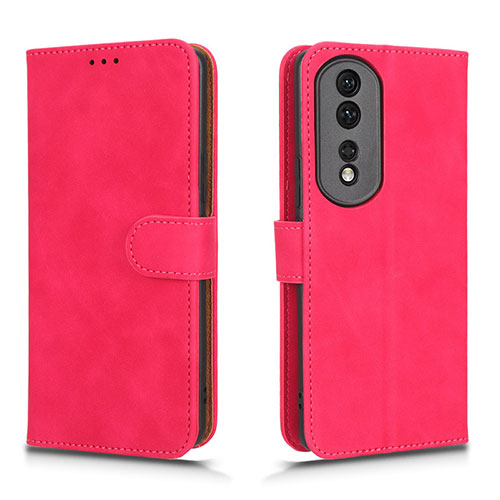 Leather Case Stands Flip Cover Holder L01Z for Huawei Honor 80 Pro 5G Hot Pink