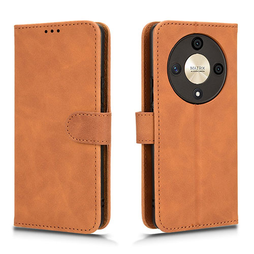 Leather Case Stands Flip Cover Holder L01Z for Huawei Honor Magic6 Lite 5G Brown