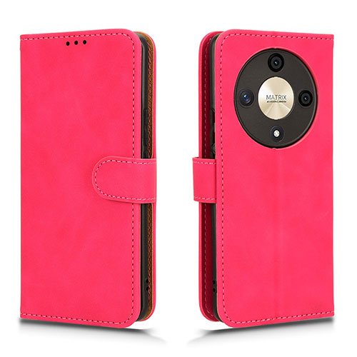 Leather Case Stands Flip Cover Holder L01Z for Huawei Honor Magic6 Lite 5G Hot Pink