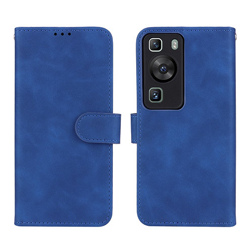 Leather Case Stands Flip Cover Holder L01Z for Huawei P60 Pro Blue