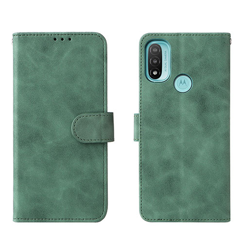 Leather Case Stands Flip Cover Holder L01Z for Motorola Moto E20 Green