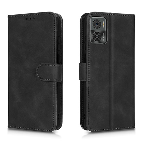 Leather Case Stands Flip Cover Holder L01Z for Motorola Moto E22 Black