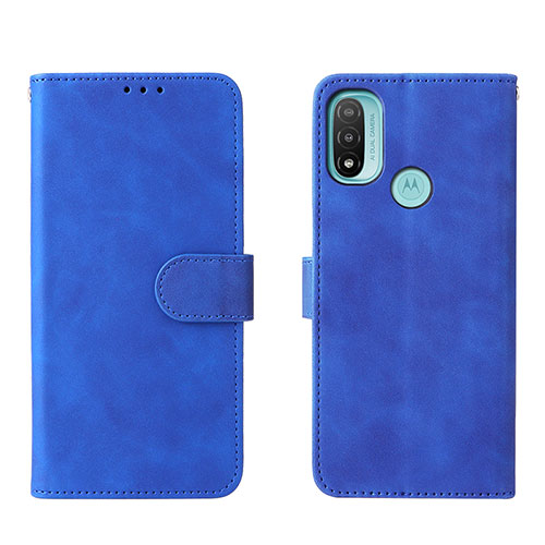 Leather Case Stands Flip Cover Holder L01Z for Motorola Moto E30 Blue