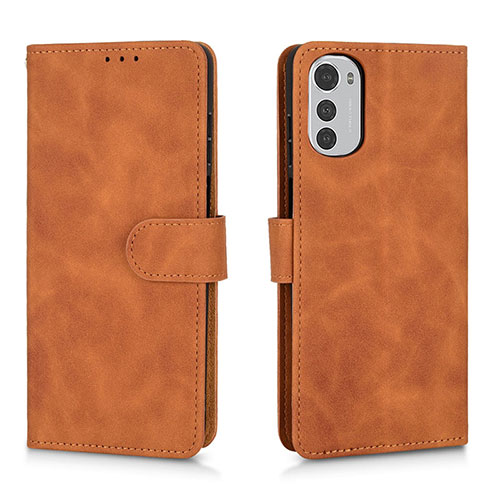 Leather Case Stands Flip Cover Holder L01Z for Motorola Moto E32 Brown