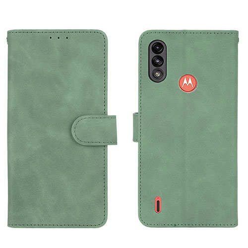 Leather Case Stands Flip Cover Holder L01Z for Motorola Moto E7 Power Green