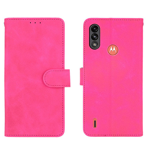 Leather Case Stands Flip Cover Holder L01Z for Motorola Moto E7 Power Hot Pink