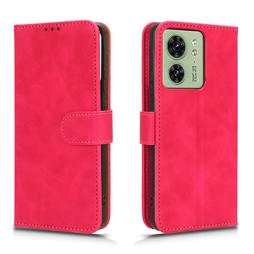 Leather Case Stands Flip Cover Holder L01Z for Motorola Moto Edge (2023) 5G Hot Pink