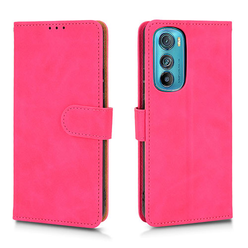 Leather Case Stands Flip Cover Holder L01Z for Motorola Moto Edge 30 5G Hot Pink