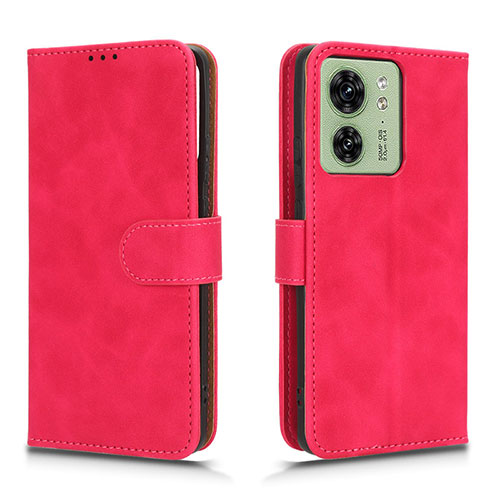 Leather Case Stands Flip Cover Holder L01Z for Motorola Moto Edge 40 5G Hot Pink