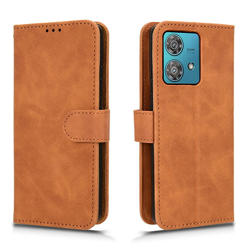 Leather Case Stands Flip Cover Holder L01Z for Motorola Moto Edge 40 Neo 5G Brown