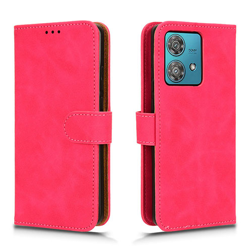 Leather Case Stands Flip Cover Holder L01Z for Motorola Moto Edge 40 Neo 5G Hot Pink