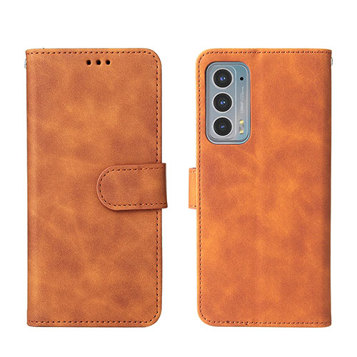 Leather Case Stands Flip Cover Holder L01Z for Motorola Moto Edge Lite 5G Brown