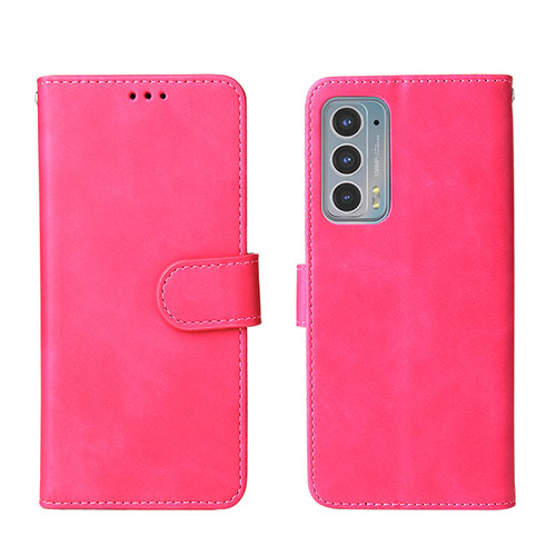 Leather Case Stands Flip Cover Holder L01Z for Motorola Moto Edge Lite 5G Hot Pink