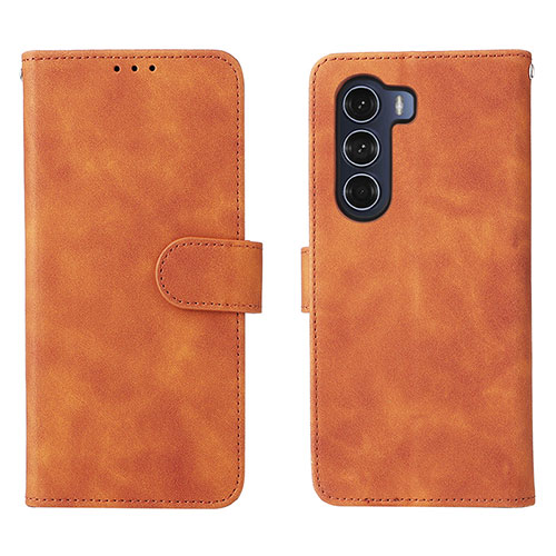 Leather Case Stands Flip Cover Holder L01Z for Motorola Moto Edge S30 5G Brown
