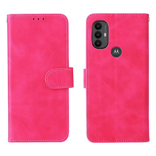 Leather Case Stands Flip Cover Holder L01Z for Motorola Moto G Play (2023) Hot Pink