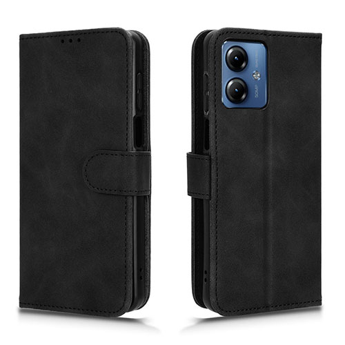 Leather Case Stands Flip Cover Holder L01Z for Motorola Moto G14 Black