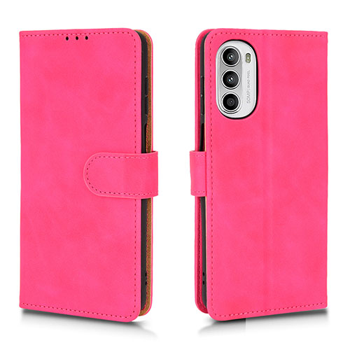 Leather Case Stands Flip Cover Holder L01Z for Motorola Moto G52j 5G Hot Pink