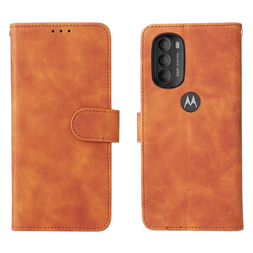 Leather Case Stands Flip Cover Holder L01Z for Motorola Moto G71 5G Brown