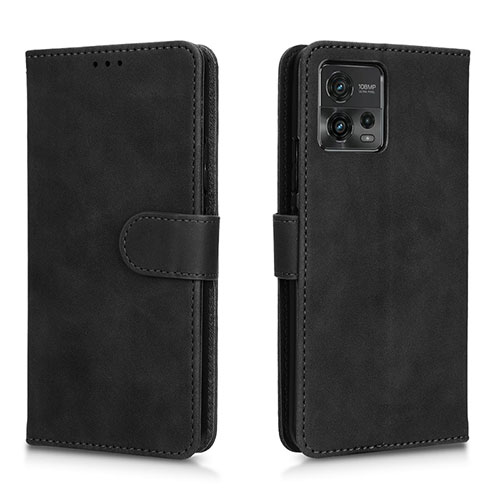 Leather Case Stands Flip Cover Holder L01Z for Motorola Moto G72 Black