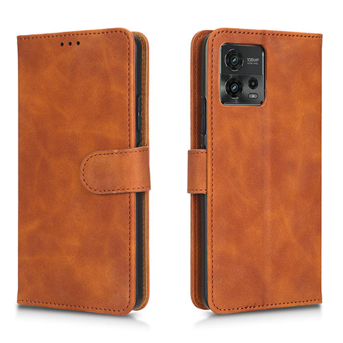 Leather Case Stands Flip Cover Holder L01Z for Motorola Moto G72 Brown