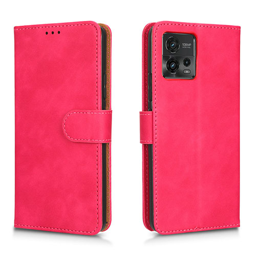 Leather Case Stands Flip Cover Holder L01Z for Motorola Moto G72 Hot Pink