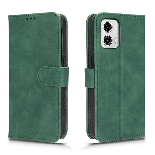 Leather Case Stands Flip Cover Holder L01Z for Motorola Moto G73 5G Green