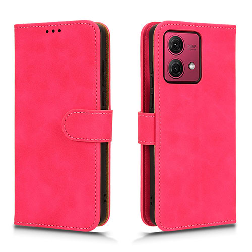 Leather Case Stands Flip Cover Holder L01Z for Motorola Moto G84 5G Hot Pink