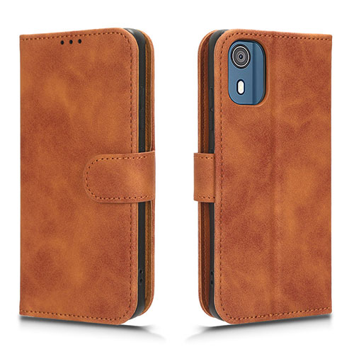 Leather Case Stands Flip Cover Holder L01Z for Nokia C02 Brown