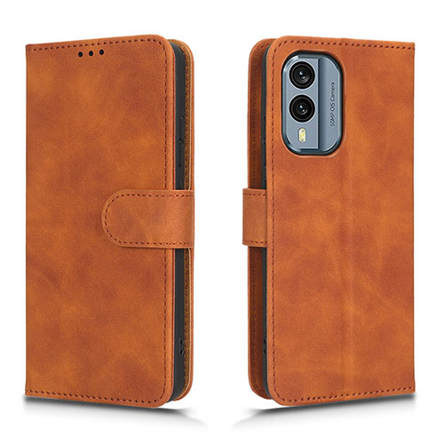 Leather Case Stands Flip Cover Holder L01Z for Nokia X30 5G Brown