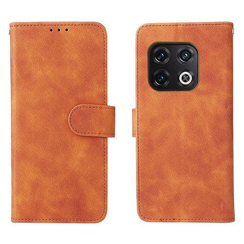 Leather Case Stands Flip Cover Holder L01Z for OnePlus 10 Pro 5G Brown