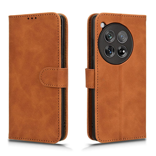 Leather Case Stands Flip Cover Holder L01Z for OnePlus 12 5G Brown