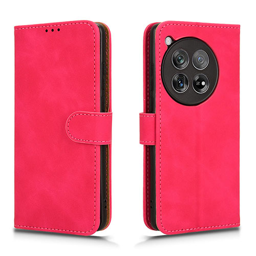 Leather Case Stands Flip Cover Holder L01Z for OnePlus 12R 5G Hot Pink