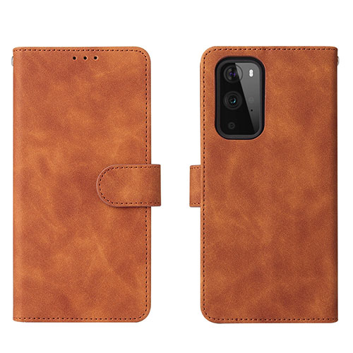 Leather Case Stands Flip Cover Holder L01Z for OnePlus 9 Pro 5G Brown