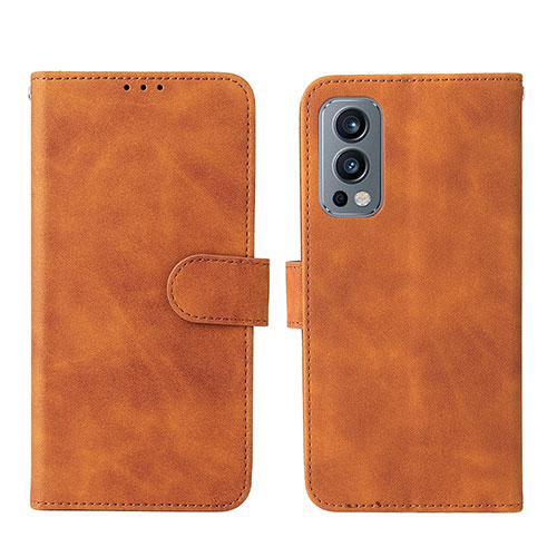 Leather Case Stands Flip Cover Holder L01Z for OnePlus Nord 2 5G Brown