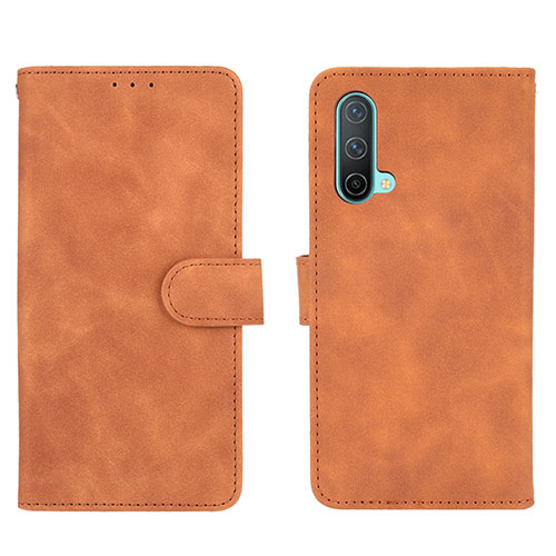 Leather Case Stands Flip Cover Holder L01Z for OnePlus Nord CE 5G Brown