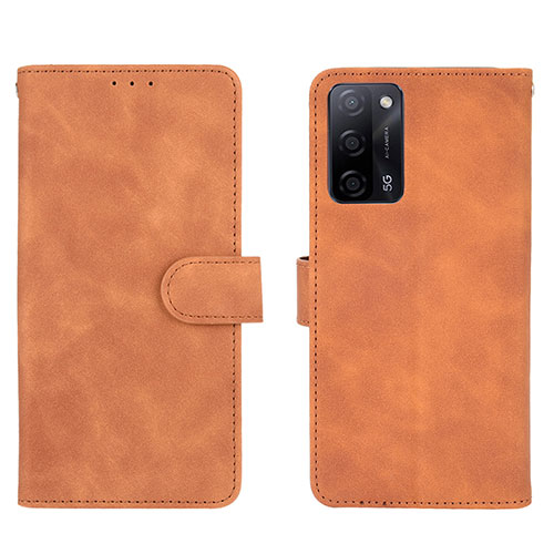 Leather Case Stands Flip Cover Holder L01Z for Oppo A53s 5G Brown